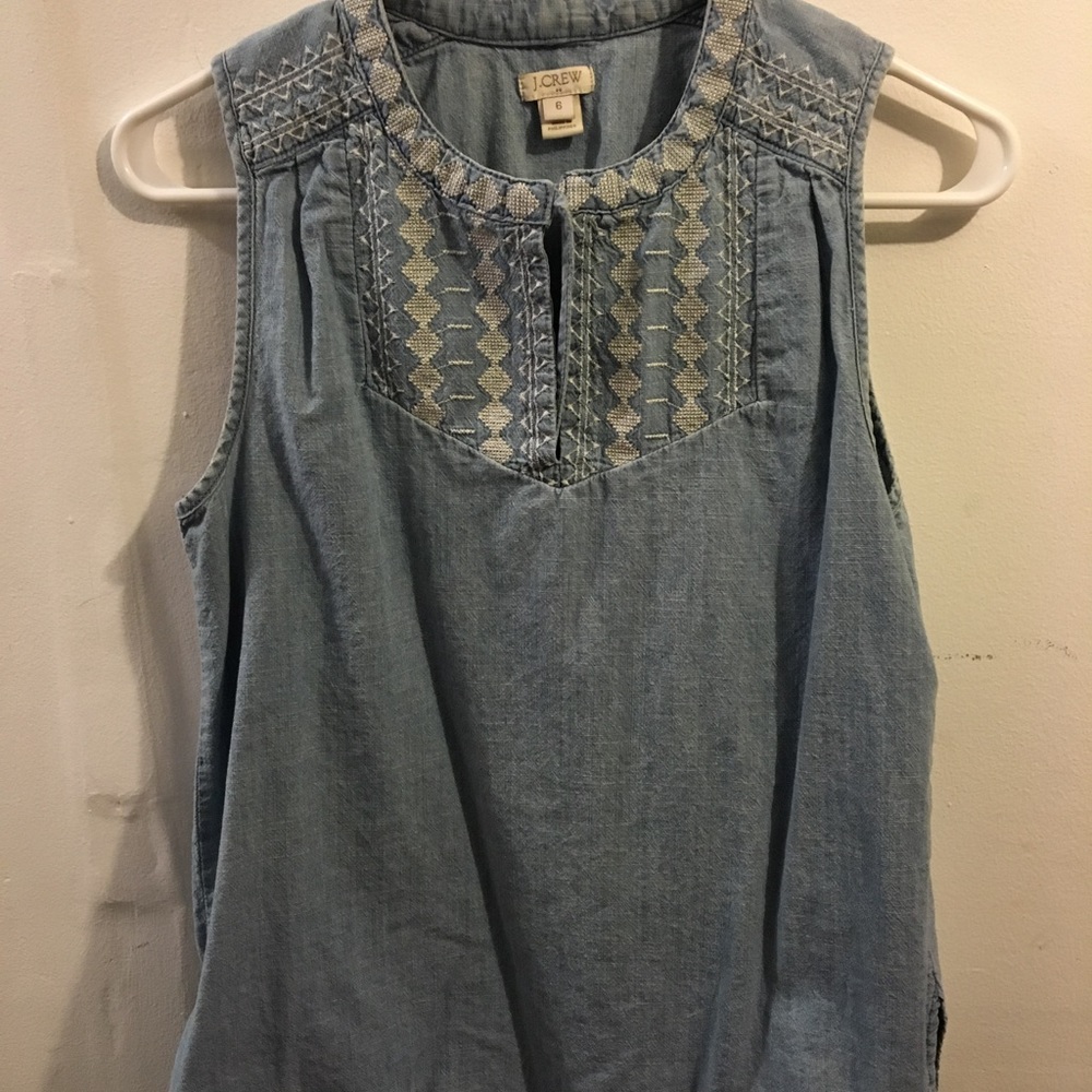 J. Crew embroidered chambray tank